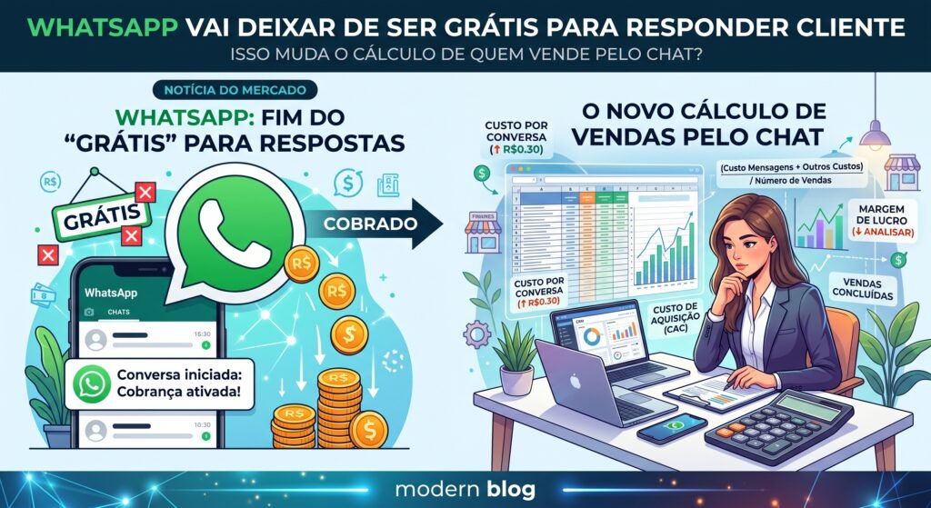 WhatsApp vai deixar de ser grátis para responder cliente. Isso muda o cálculo de quem vende pelo chat